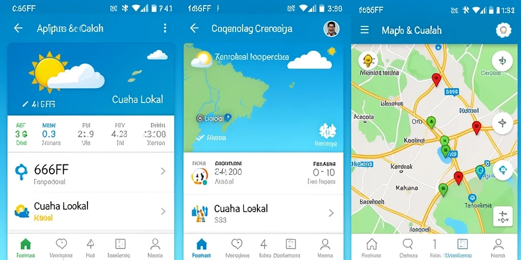 Antarmuka aplikasi 666FF menampilkan cuaca lokal dengan jelas dan informatif.