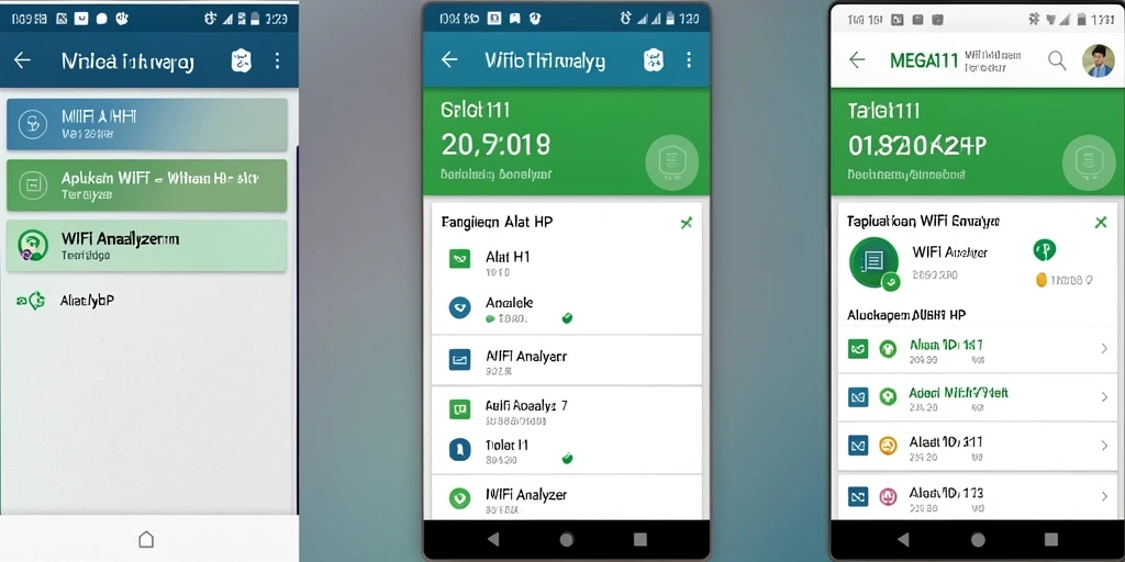 Tampilan antarmuka MEGA111 menunjukkan analisis jaringan WiFi yang jelas dan informatif.