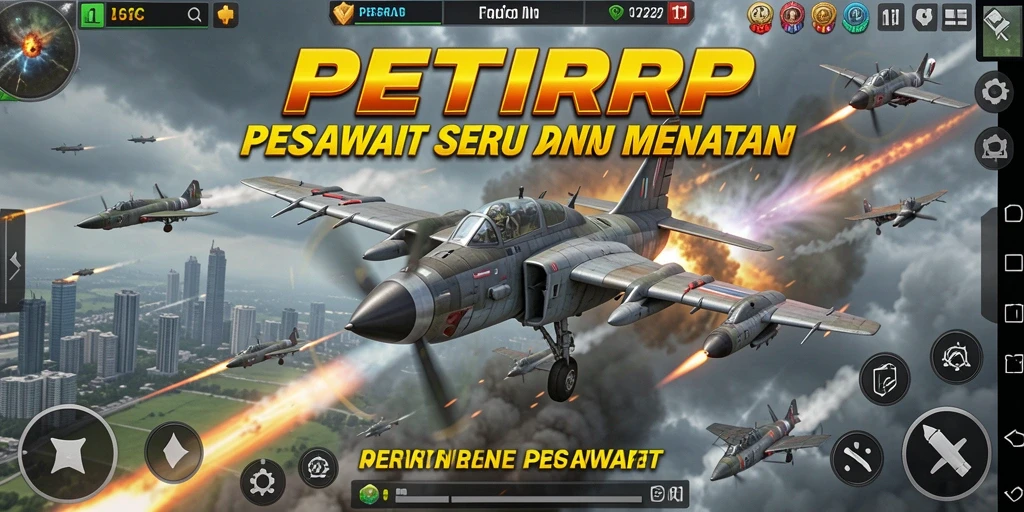 Antarmuka game Perang Pesawat PETIRRP yang menarik dan dinamis.